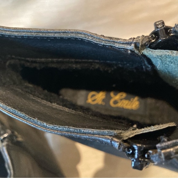 ST EMILE Sz 8  Leather Square Toe Chunky Sole Zipper Closure Ankle Booties Boots - Picture 4 of 12